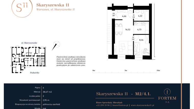 Rzut - Mieszkanie na sprzedaż 2 pokoje o powierzchni 38,47 m² - numer M.4.1 w Skaryszewska 11