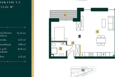 Rzut - Mieszkanie na sprzedaż 1 pokój o powierzchni 53,02 m² - numer 3.5 w New Iron