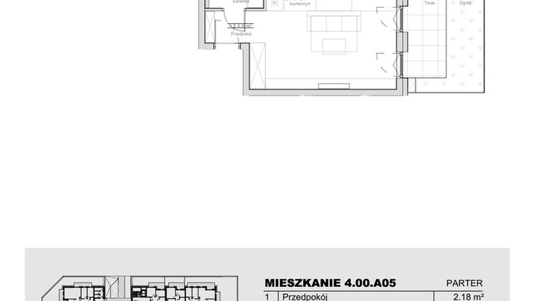 Rzut - Mieszkanie na sprzedaż 1 pokój o powierzchni 35,54 m² - numer 4.00.A05 w Ogrody Andersa III