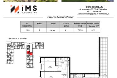 Rzut - Mieszkanie na sprzedaż 4 pokoje o powierzchni 70,39 m² - numer 109 w Krakowskie Tarasy etap V