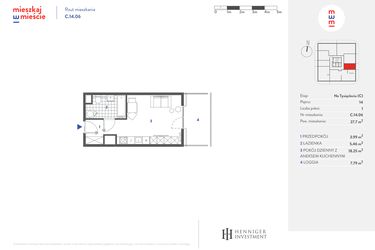 Rzut - Mieszkanie na sprzedaż 1 pokój o powierzchni 27,71 m² - numer C.14.06 w Mieszkaj w mieście - Na Tysiącleciu budynek C
