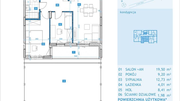 Rzut - Mieszkanie na sprzedaż 3 pokoje o powierzchni 55,83 m² - numer F2 w Osiedle Botaników etap F