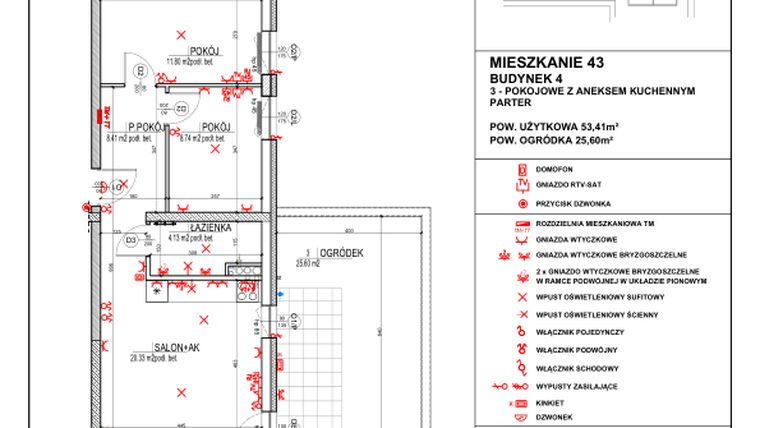 Rzut - Mieszkanie na sprzedaż 3 pokoje o powierzchni 53,41 m² - numer 4.43 w Osiedle 4 Pory Roku - Etap VII