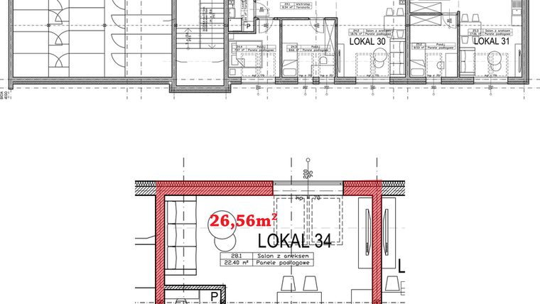 Rzut - Mieszkanie na sprzedaż 2 pokoje o powierzchni 26,56 m² - numer I.34 w Os. Pogodna