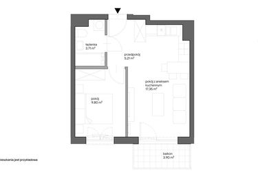 Rzut - Mieszkanie na sprzedaż 2 pokoje o powierzchni 36,07 m² - numer B.039 w Słoneczne Miasteczko - etap XV