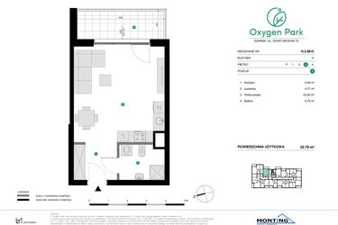 Rzut - Mieszkanie na sprzedaż 1 pokój o powierzchni 32,79 m² - numer H.3.M10 w Oxygen Park etap III