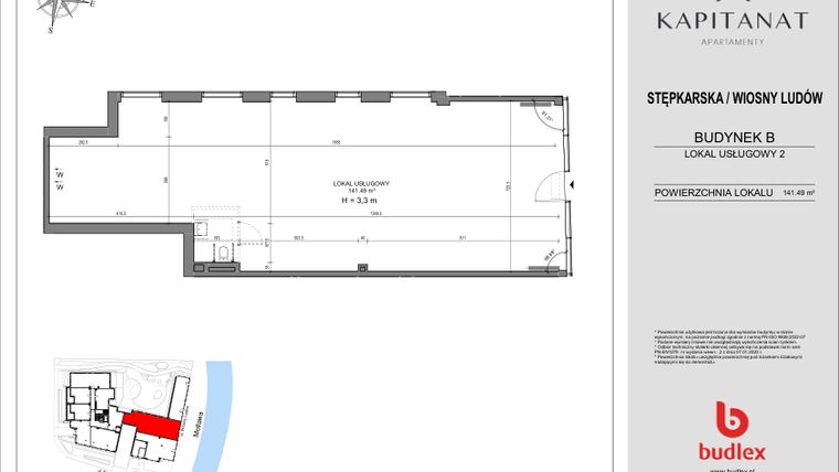 Rzut - Lokal użytkowy na sprzedaż 1 pokój o powierzchni 141,49 m² - numer 2.B w Kapitanat Apartamenty