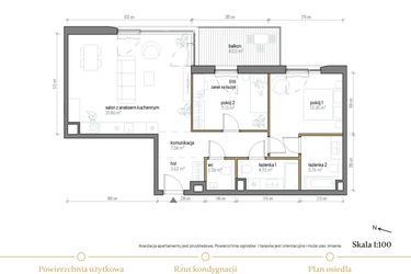 Rzut - Mieszkanie na sprzedaż 3 pokoje o powierzchni 79,75 m² - numer B/2/3 w Kopernika 71