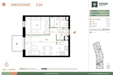 Rzut - Mieszkanie na sprzedaż 2 pokoje o powierzchni 39,7 m² - numer M.03.04 w Casa Feliz Portowa II