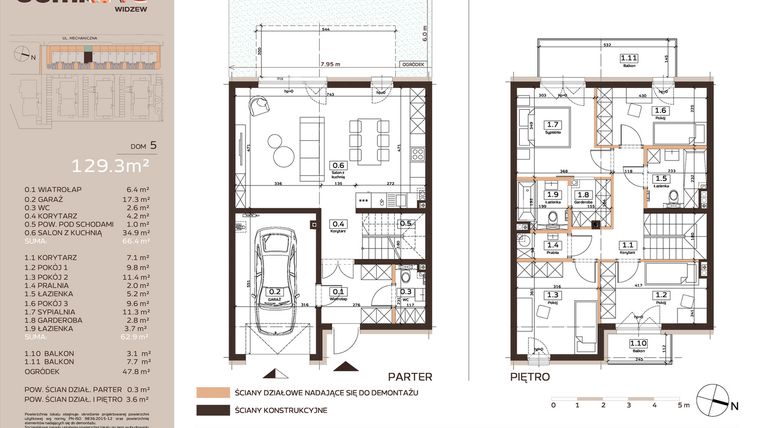 Rzut - Dom na sprzedaż 5 pokoi o powierzchni 129,3 m² - numer 5 w Domkove Widzew etap 2