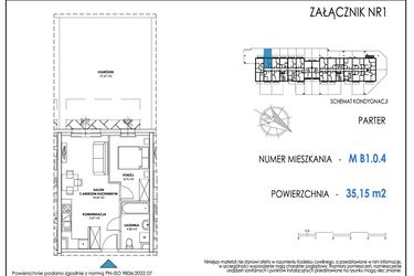 Rzut - Mieszkanie na sprzedaż 2 pokoje o powierzchni 35,15 m² - numer B1.0.4 w Apartamenty Nowe Miasto