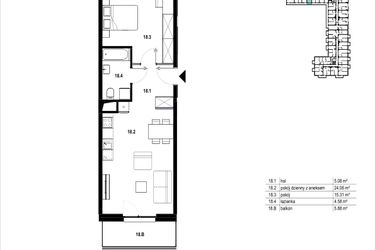 Rzut - Mieszkanie na sprzedaż 2 pokoje o powierzchni 49,03 m² - numer C3.18 w Osiedle Mozaika