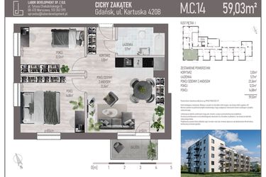 Rzut - Mieszkanie na sprzedaż 3 pokoje o powierzchni 59,04 m² - numer M.C.14 w Cichy Zakątek