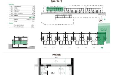 Rzut - Mieszkanie na sprzedaż 3 pokoje o powierzchni 70,7 m² - numer A.1.1. w Dębowe Zacisze