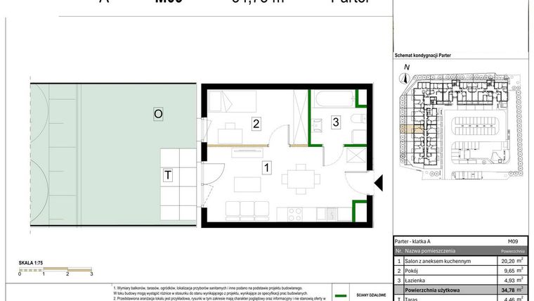 Rzut - Mieszkanie na sprzedaż 2 pokoje o powierzchni 34,78 m² - numer M09 w Zagórskie Tarasy