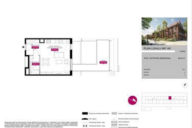 Rzut - Mieszkanie na sprzedaż 1 pokój o powierzchni 38,47 m² - numer 145 w Fuzja Mieszkania Loftowe