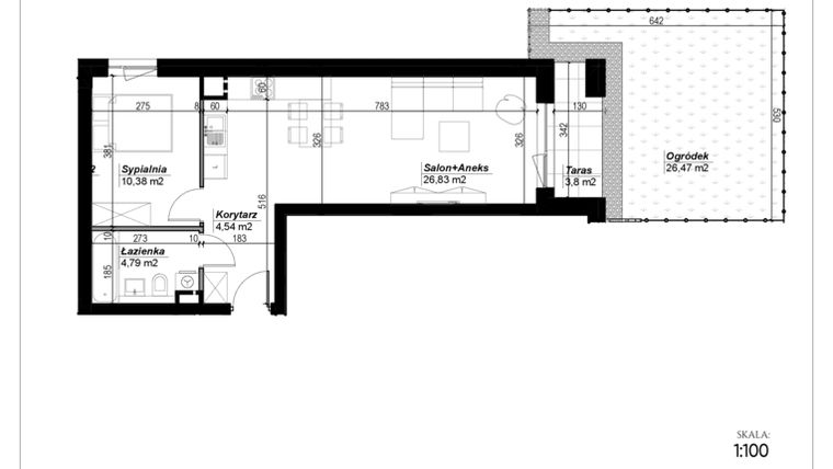 Rzut - Mieszkanie na sprzedaż 2 pokoje o powierzchni 46,54 m² - numer D.27 w Narcyzowe Wzgórza II