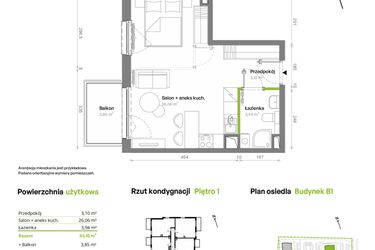 Rzut - Mieszkanie na sprzedaż 1 pokój o powierzchni 33,1 m² - numer B1.01.10 w Południe Vita