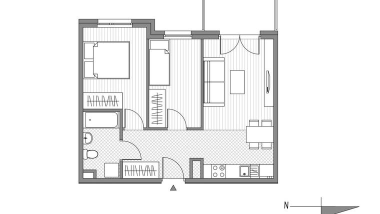 Rzut - Mieszkanie na sprzedaż 3 pokoje o powierzchni 48,45 m² - numer 33 w ul. Reduta bud. K