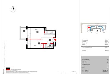 Rzut - Mieszkanie na sprzedaż 2 pokoje o powierzchni 38,07 m² - numer 23 w Mochtyńska 56