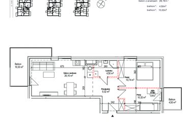 Rzut - Mieszkanie na sprzedaż 3 pokoje o powierzchni 62,74 m² - numer 21 w Łowicka 25