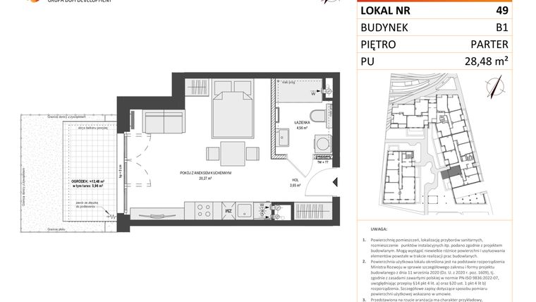 Rzut - Mieszkanie na sprzedaż 1 pokój o powierzchni 28,48 m² - numer B1.49 w Zajezdnia Motława