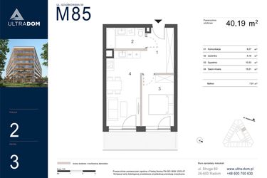 Rzut - Mieszkanie na sprzedaż 2 pokoje o powierzchni 40,19 m² - numer M085 w Ultradom