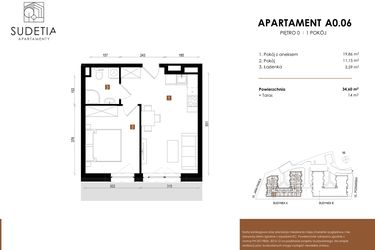 Rzut - Mieszkanie na sprzedaż 2 pokoje o powierzchni 34,6 m² - numer A 0.06 w Apartamenty Sudetia