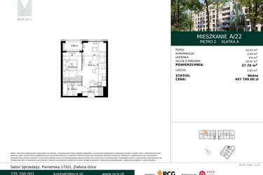 Rzut - Mieszkanie na sprzedaż 2 pokoje o powierzchni 37,78 m² - numer A/22 w Merloft