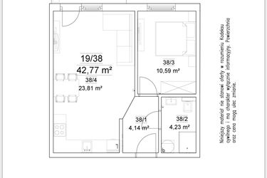 Rzut - Mieszkanie na sprzedaż 2 pokoje o powierzchni 42,77 m² - numer 19/38 w Osiedle Versus etap II