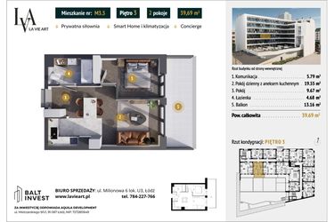 Rzut - Mieszkanie na sprzedaż 2 pokoje o powierzchni 39,69 m² - numer M3.5 w La Vie Art