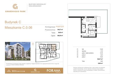 Rzut - Mieszkanie na sprzedaż 3 pokoje o powierzchni 54,27 m² - numer C.0.06 w Grabskiego Park