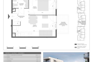 Rzut - Mieszkanie na sprzedaż 2 pokoje o powierzchni 40,06 m² - numer 39 w Monsa bud. E