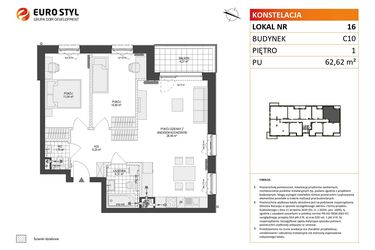 Rzut - Mieszkanie na sprzedaż 3 pokoje o powierzchni 62,62 m² - numer C10.16 w Konstelacja etap V