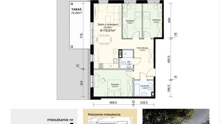 Rzut - Mieszkanie na sprzedaż 4 pokoje o powierzchni 79,67 m² - numer M1 w Łupkowa Park 2
