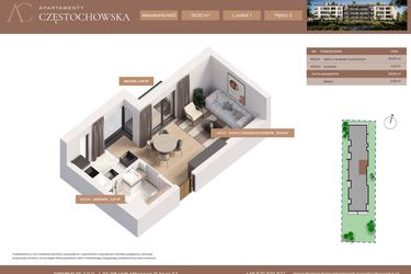 Rzut - Mieszkanie na sprzedaż 1 pokój o powierzchni 29,92 m² - numer 33 w Apartamenty Częstochowska