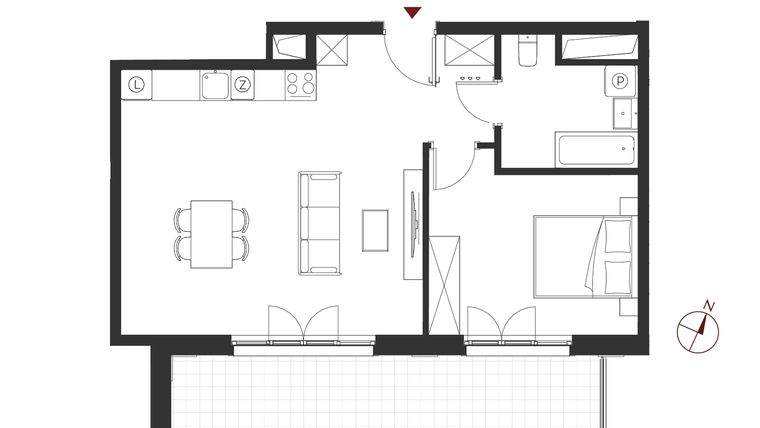 Rzut - Mieszkanie na sprzedaż 2 pokoje o powierzchni 53,33 m² - numer B.2.17 w Apartamenty Symfonia