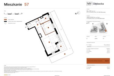 Rzut - Mieszkanie na sprzedaż 2 pokoje o powierzchni 45,29 m² - numer 57 w MY Głębocka