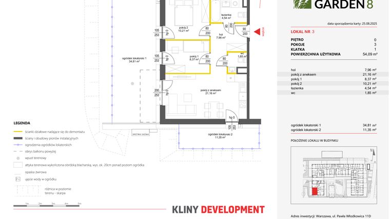 Rzut - Mieszkanie na sprzedaż 3 pokoje o powierzchni 54,09 m² - numer 3 w Nova Viva Garden 8