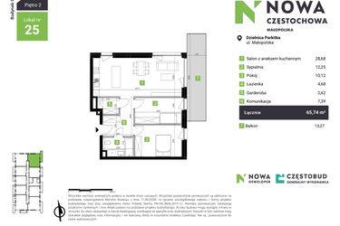 Rzut - Mieszkanie na sprzedaż 3 pokoje o powierzchni 65,74 m² - numer C25 w Nowa Częstochowa Małopolska