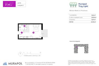 Rzut - Mieszkanie na sprzedaż 1 pokój o powierzchni 27,32 m² - numer 2.A.0.10 w Murapol Trzy Lipki etap II