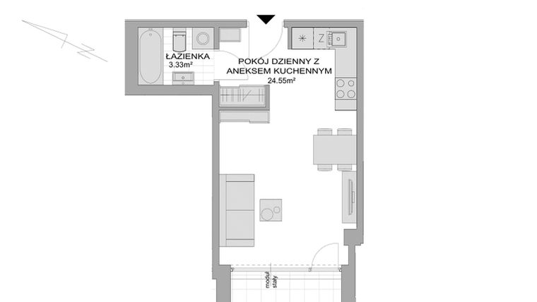 Rzut - Mieszkanie na sprzedaż 1 pokój o powierzchni 28,55 m² - numer CP/R7/146 w Centralpark