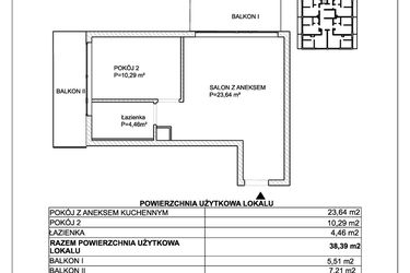 Rzut - Mieszkanie na sprzedaż 2 pokoje o powierzchni 38,39 m² - numer M7 w SUNDAY Resort Ustronie Morskie II