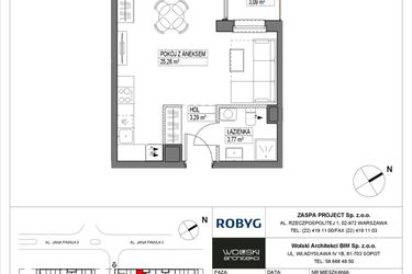 Rzut - Mieszkanie na sprzedaż 1 pokój o powierzchni 32,32 m² - numer B2M07 w Pas Startowy bud. A i B