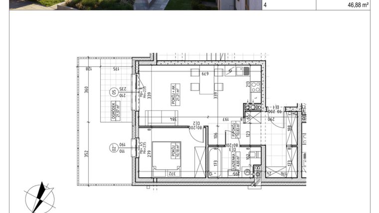 Rzut - Mieszkanie na sprzedaż 2 pokoje o powierzchni 46,88 m² - numer M.B7.00.34 w Osiedle Harmonia bud. B7