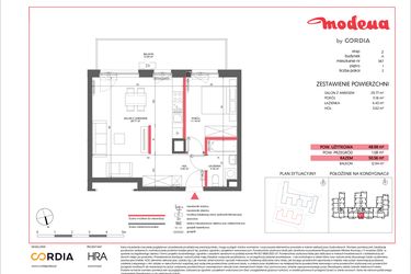 Rzut - Mieszkanie na sprzedaż 2 pokoje o powierzchni 48,98 m² - numer A.067 w Modena II
