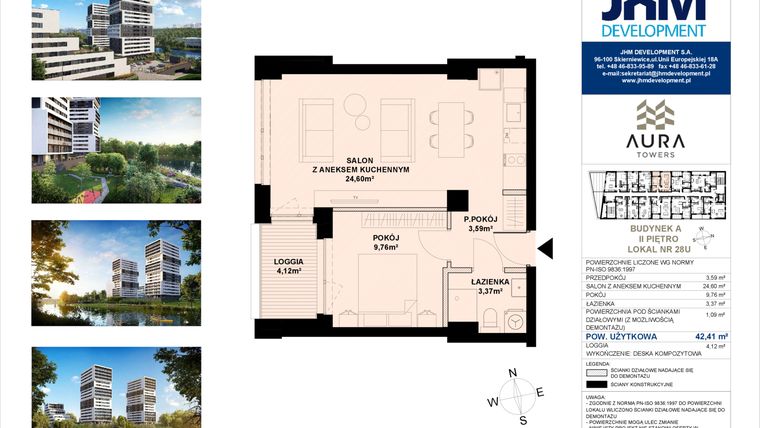 Rzut - Mieszkanie na sprzedaż 2 pokoje o powierzchni 42,41 m² - numer A.2.28U w Aura Towers