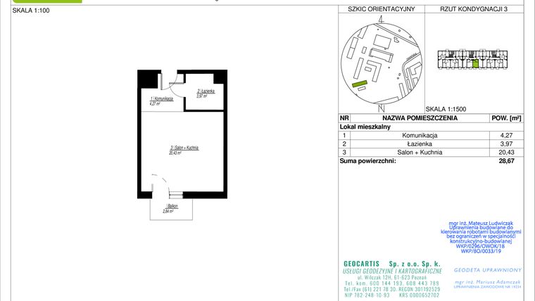 Rzut - Mieszkanie na sprzedaż 1 pokój o powierzchni 28,67 m² - numer 10D/31 w Jasielska 8C etap II