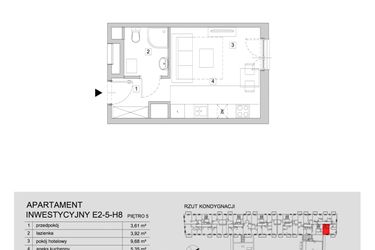 Rzut - Mieszkanie na sprzedaż 1 pokój o powierzchni 22,56 m² - numer E2-5-H8 w ATAL City Square etap IV - Apartamenty Inwestycyjne