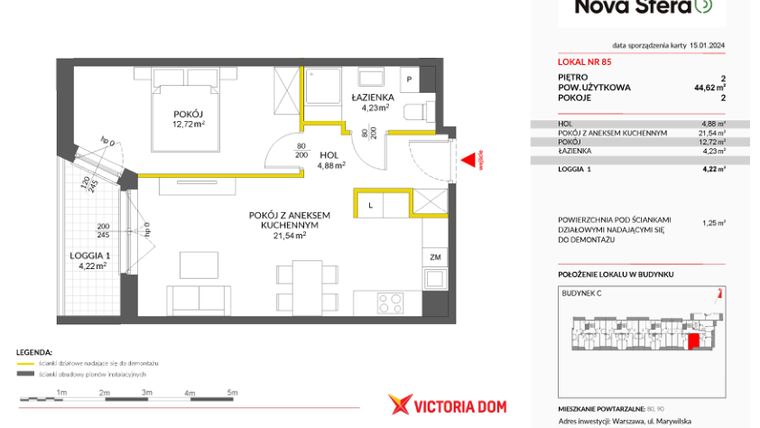 Rzut - Mieszkanie na sprzedaż 2 pokoje o powierzchni 44,62 m² - numer 85 w Miasteczko Nova Sfera 3